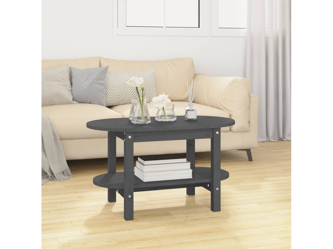 Mesa de Centro de Apoyo 80X45X45 Cm Madera de Pino Maciza Gris
