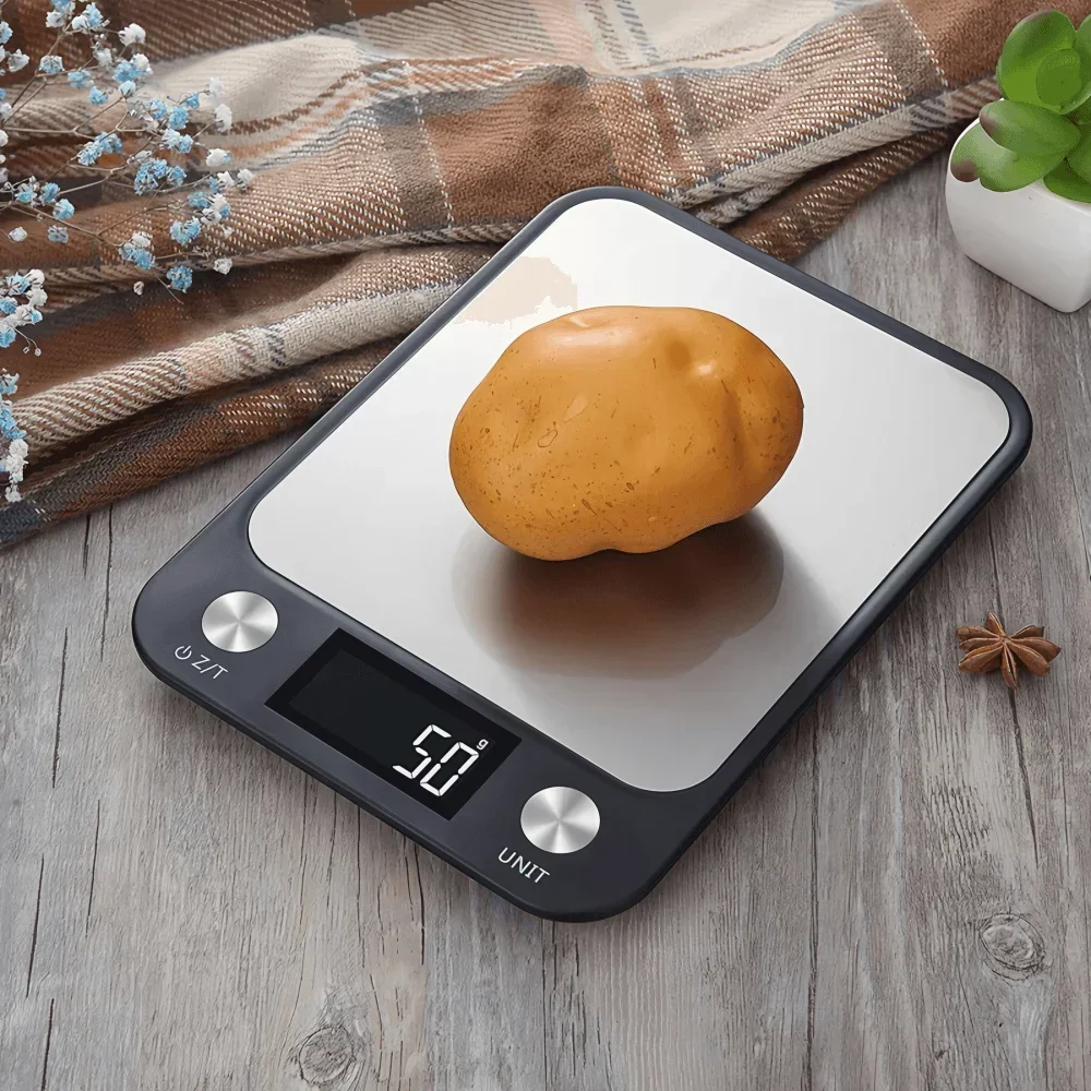 (gris, Peso Máximo 15 Kg) Báscula De Cocina De Acero Inoxidable, Pantalla Digital Lcd, Resistente Al Polvo Y Al Agua, Precisión De 1 Gramo.