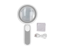 Lupa De Mano 20x Con Lentes Ópticas, 21 Luces Led, Carga Usb, Color Gris Y Blanco.