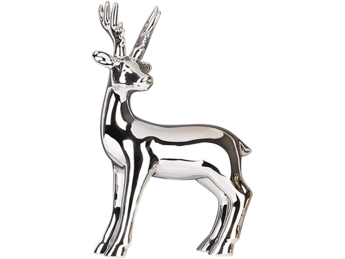 Figura Decorativa De Reno Navideño 2025, Cerámica Blanca, 24 Cm.