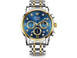 Reloj luminoso impermeable multifuncional de acero inoxidable con esfera grande para hombre con fase lunar y esfera de diamante azul