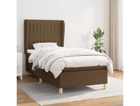 vidaXL Cama con somier y colchón 90x200 cm tela marrón oscuro