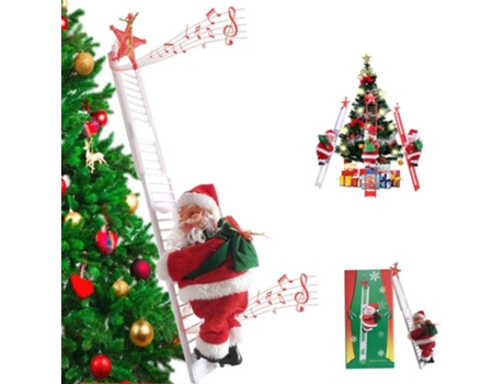 Elkuaie Escalera de escalada eléctrica Cuerda Muñeco de Papá Noel Estatuilla de Navidad Adorno Escalera de escalada de Papá Noel al árbol
