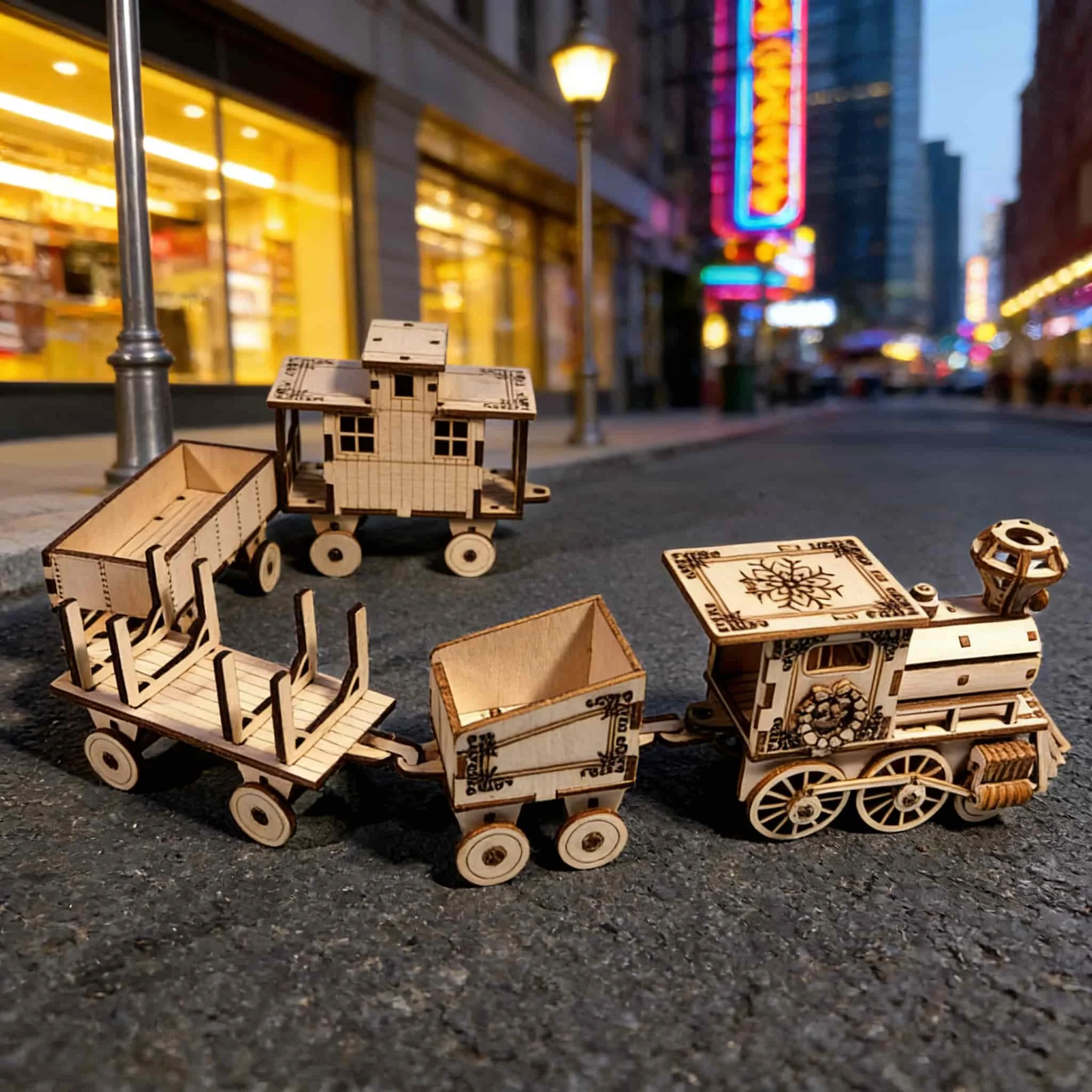 Un Tren Navideño De Madera Para Armar Uno Mismo, Un Rompecabezas 3d Creativo.