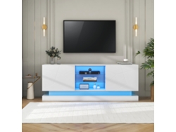 Mueble Tv 160cm Blanco Esmerilado Vidrio 70 Pulgadas Bisagras Suaves