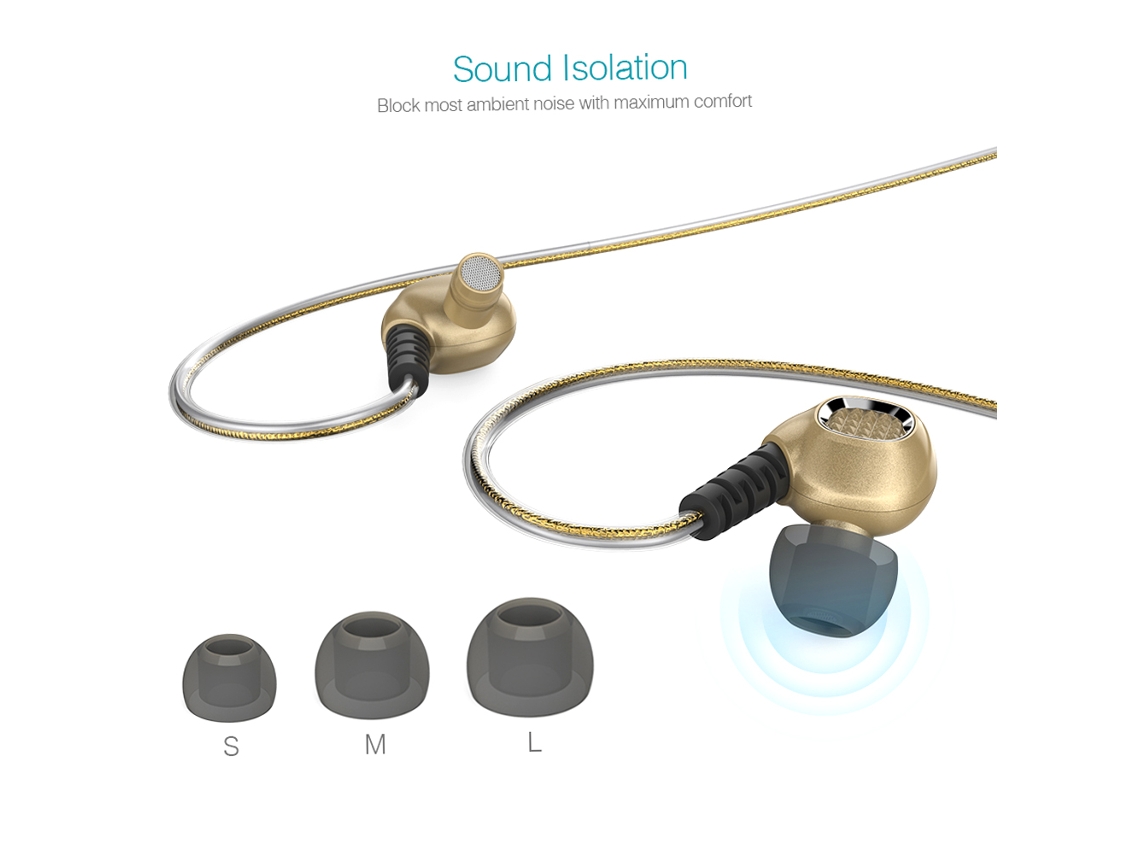 Auriculares deportivos intrauditivos EOOCOO con luz azul y micrófono.