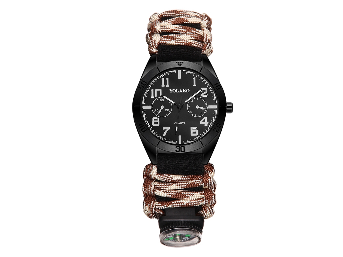 Reloj De Pulsera Para Hombres Con Brújula Para Senderismo Montaña Camping Marrón