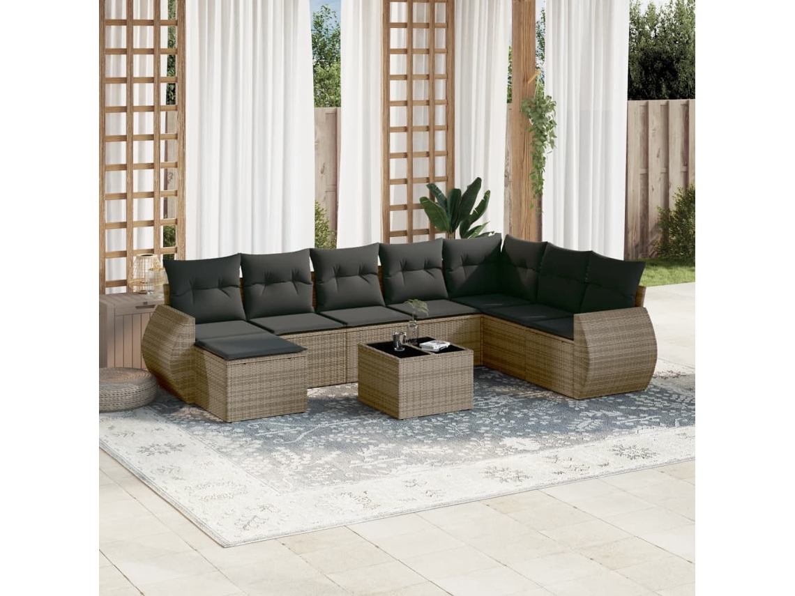 Conjunto de sofá de jardín de 9 piezas con cojines de mimbre gris de DKD Home Decor