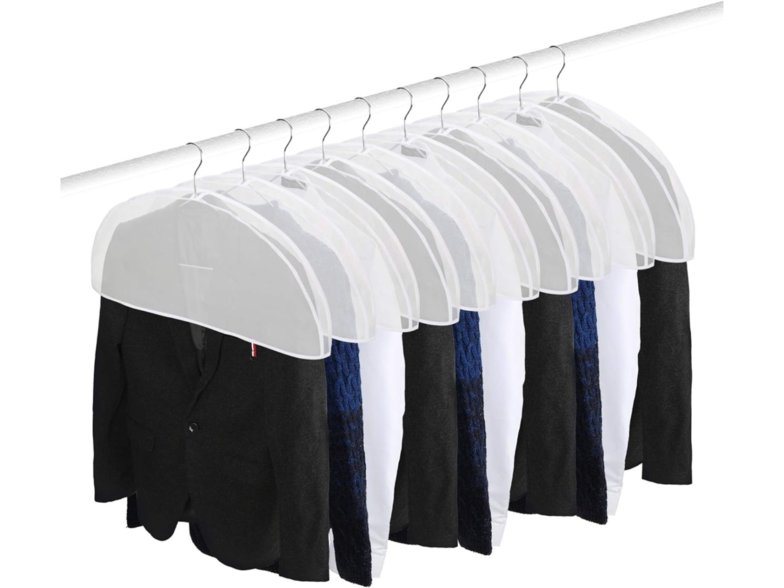 Paquete de 10 protectores de hombros, funda para prendas, funda antipolvo y funda para perchas.