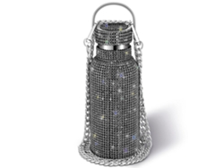 Botella de agua térmica de acero inoxidable con diamantes de imitación (negra, 500 ml)