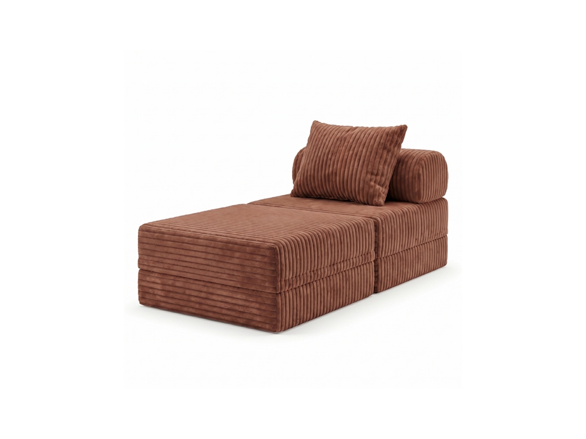 Sofá Modular 1 Lugar + Puff  Convertible Veludo Listado Terracota