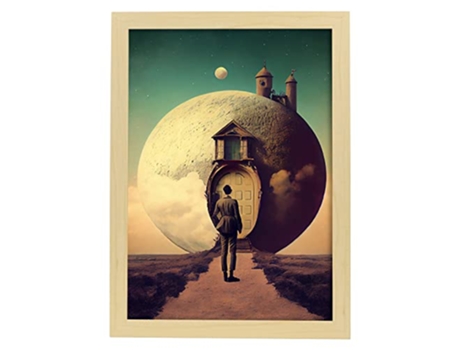 NACNIC Poster Hogar Lunar En Estilo Surrealismo Cinematográfico Ilustraciones Y Grabados De Historieta Abstracta Y Artística A3 Marcos Madera