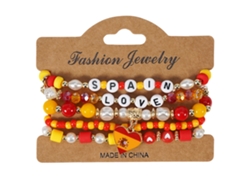 Juego Pulseras Cuentas Corazón Bandera España Rojo Amarillo, Joya En Capas Para Aficionados Al Fútbol Y Actos Patrióticos Españoles