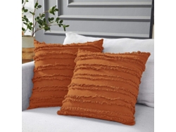 Rebe-funda De Almohada Naranja Quemado Para Sofá Cama, Algodón Lino Decorativo, 50x50 Cm, Set De 2