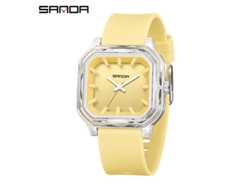 Reloj De Cuarzo Cuadrado (amarillo Transparente), Diseño Sencillo, Marcadores Tridimensionales, Versátil, Resistente Al Agua Para Estudiantes.