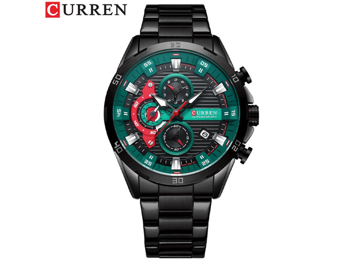 Reloj De Hombre (negro Y Verde), Esfera De Motocicleta, Seis Manecillas, Reloj De Pulsera De Cuarzo Para Negocios.