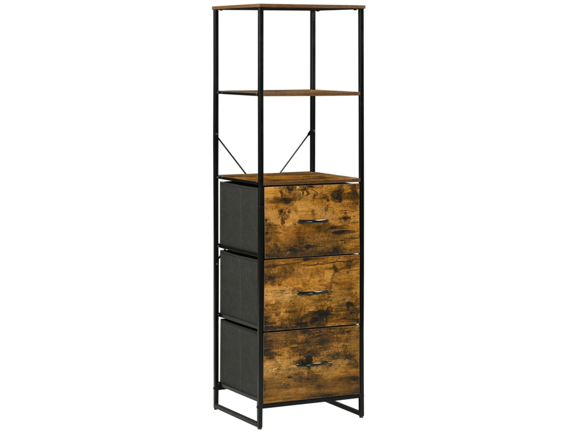 Mueble de almacenamiento con estantes, 3 cajones de tela, estilo industrial, 44x40x155cm