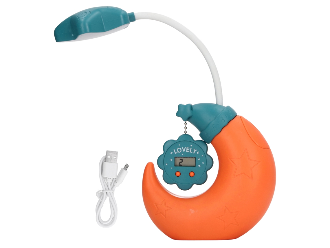 Lámpara De Mesa Infantil Con Portalápices, Reloj Electrónico Y Protección Ocular - Naranja