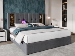 Cama Con Almacenaje Acolchada 140x200 Cm - Con Cabezal De Almacenamiento Y Carga Inalámbrica - Tejido De Algodón - Gris