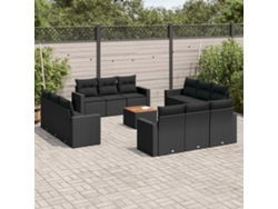 Conjunto de sofá de jardín de 13 piezas con cojines de mimbre sintético negro, Dkd Home Decor
