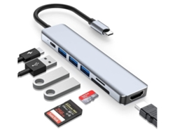 Hub Usb C 7 Em 1 Hdmi 4k 3 Usb 3.0 Leitor Sd Tf Portátil Cinza