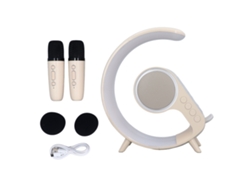 Máquina De Karaoke Inalámbrica Con Carga Inalámbrica, Altavoz Bt Multifuncional Y 2 Micrófonos Para Hogar, Beige