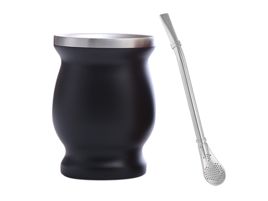 Taza de acero inoxidable para mate argentino, forma de calabaza panzuda, doble vacío, doble pared, fácil limpieza