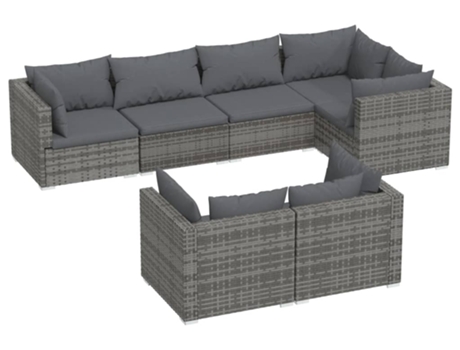 Conjunto 7 de muebles de jardín VIDAXL y cojines ratán sintético gris