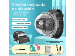 (Negro) Reloj Infantil con Forma de Coche con Control Remoto, Recargable, Fabricado en Metal, con Luces.