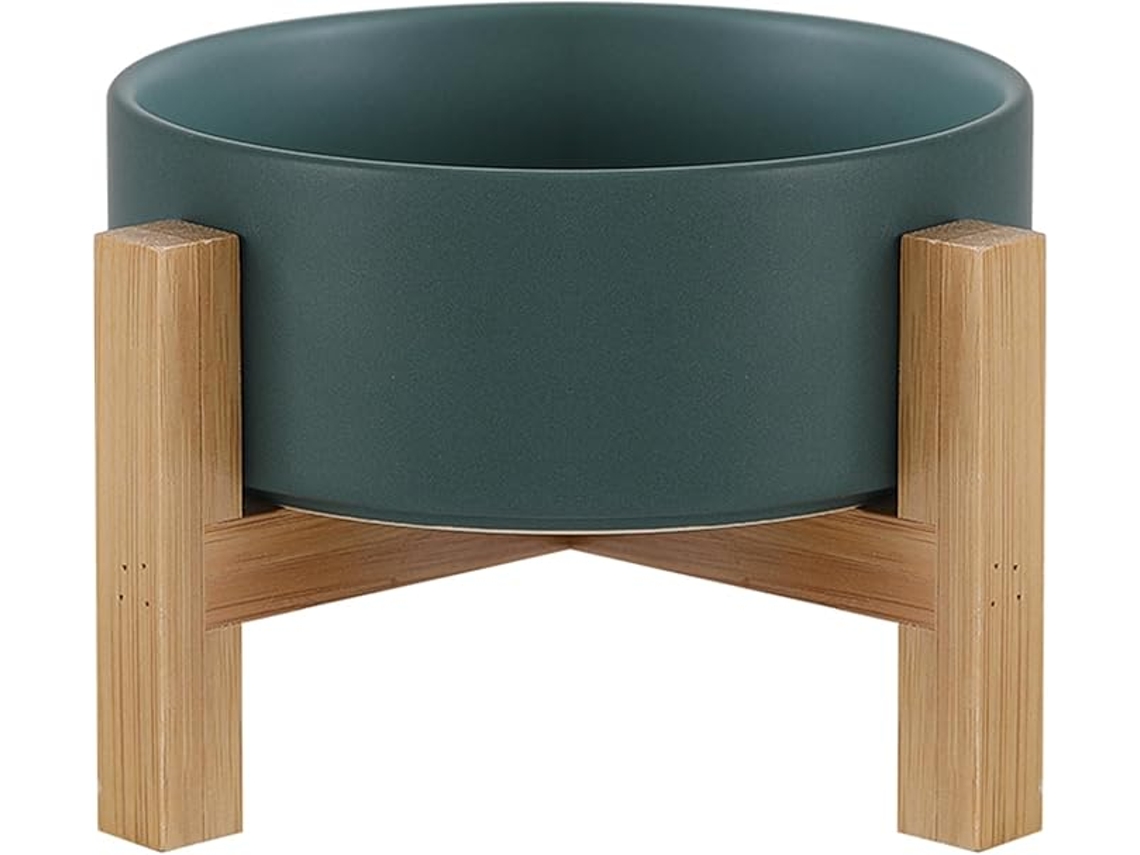 Arenero De Cerámica Elevado Para Gatos - Con Soporte - A Prueba De Vómitos - Verde - 400 Ml/14 Oz
