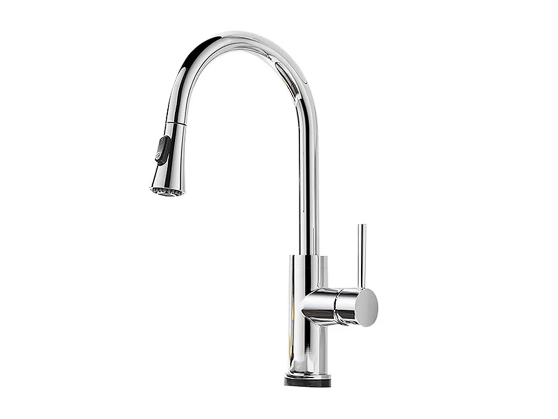 Grifo De Cocina Extraíble, Giratorio 360°, Grifo De Cocina Monomando Flexible, Acero Inoxidable Madera De Arce.