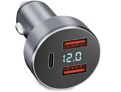 Cargador de coche Divisor de encendedor de cigarrillos de metal con voltímetro LED para Samsung Galaxy S23, S22, Ultra, 5G, Plus, Note 20, iPhone 1...