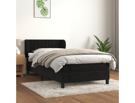 vidaXL Cama con somier y colchón terciopelo negro 90x200 cm