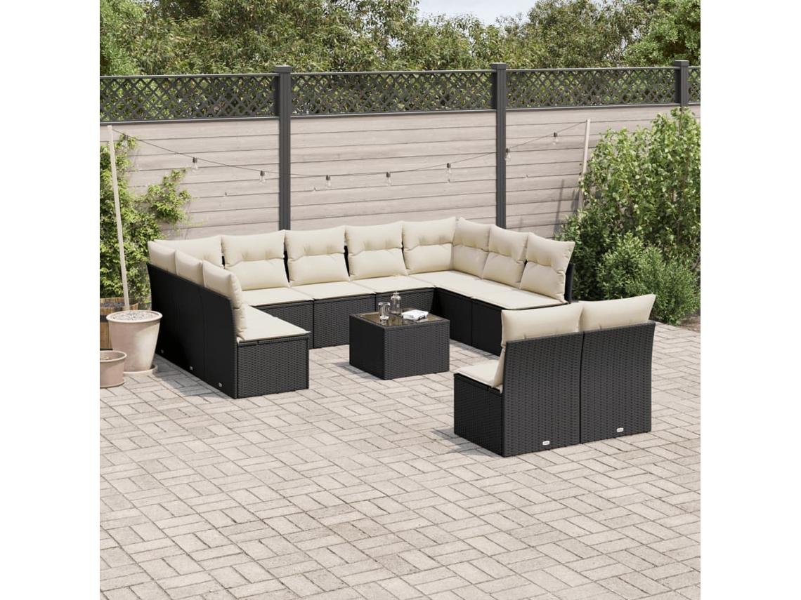 Conjunto de sofá de jardín de 12 piezas con cojines en mimbre sintético negro de DKD Home Decor
