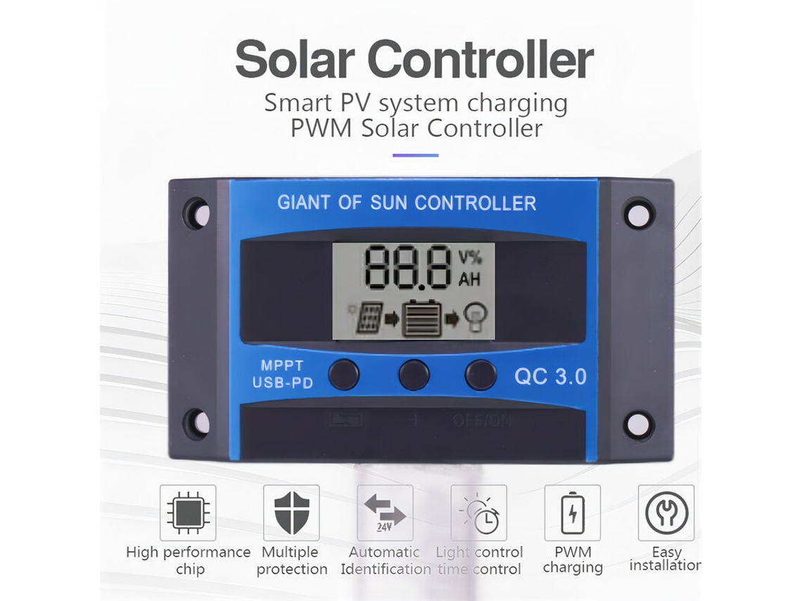 Controlador de carga solar MPPT de 10 A y 100 °C con pantalla LCD para baterías de plomo-ácido y litio. Alta eficiencia que maximiza la captación de energía.