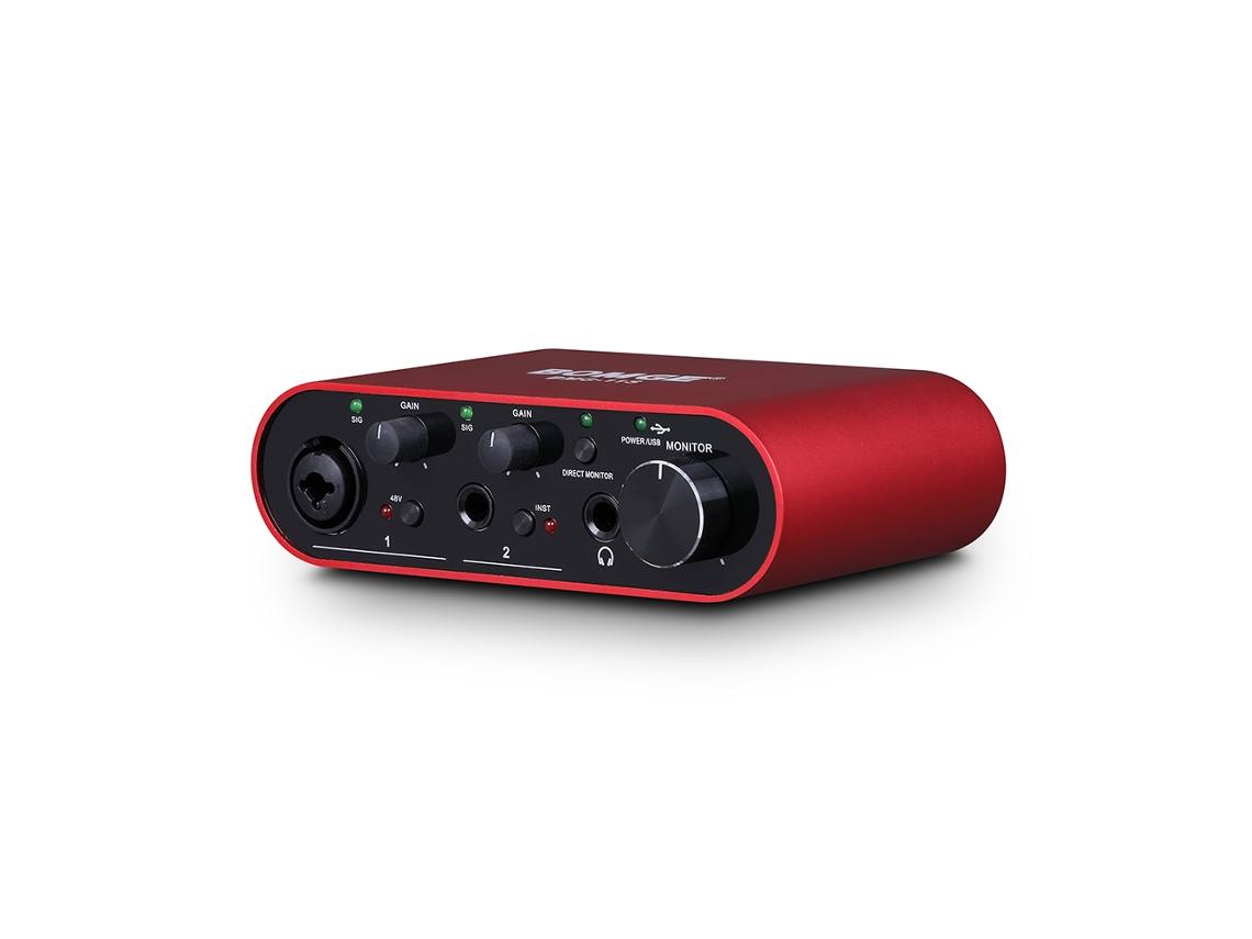 Tarjeta de sonido profesional con amplificador de auriculares y funciones de monitorización, 24 bits/192 kHz Mdug (roja)