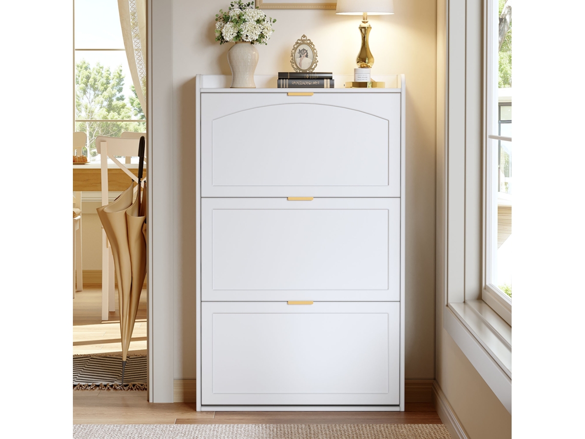 Zapatero estrecho de 3 puertas, ideal para recibidor (76 x 23 x 118 cm)
