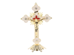 Cruz de metal con diamantes de imitación rojos para el hogar cristiano