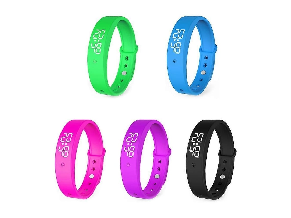 Pulsera inteligente con alarma vibratoria, monitor de sueño y pantalla digital.