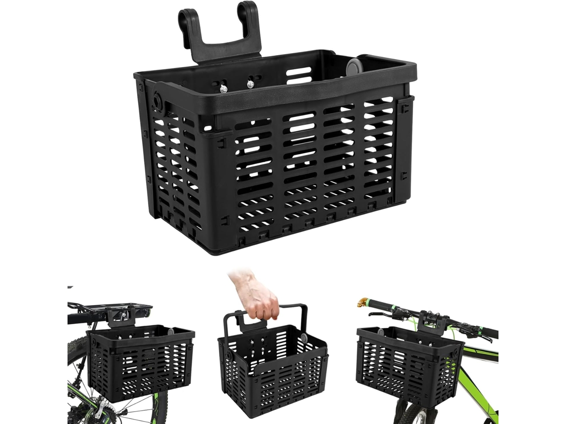 Cesta trasera plegable para bicicleta, negra, 31,5 x 22,5 x 20,5 cm. Cesta universal para Gokoco (abierta).