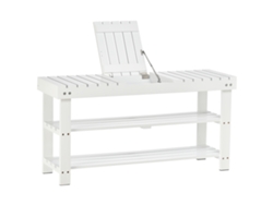 Banco zapatero de madera con tres niveles, estante de almacenamiento y compartimento oculto, 90 x 29 x 45 cm, blanco.