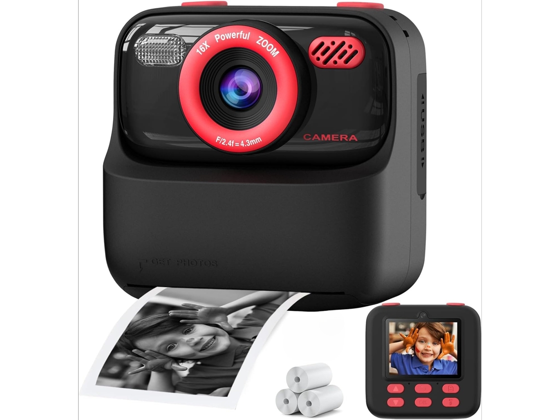 Cámara Digital Instantánea Para Niños, Pantalla Grande De 2,4 Pulgadas, Lentes Duales Frontal Y Trasera De 1080p, (rojo) Czhhmart