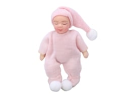 Rebe-boneca Bebê De Porcelana Escala 1:12 Suéter Rosa Miniatura Casa De Bonecas Figura Recém-nascido