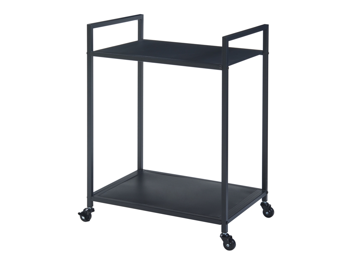 Carro de servicio Lesja con 2 estantes asa metal 69x50x36cm - Negro [EN.CASA]