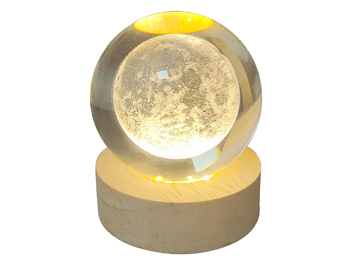 Rebe-lámpara De Cristal Esfera Luna 3d 1.5w Usb Luz Cálida 3000k Decorativa Para Hogar Dormitorio Noche