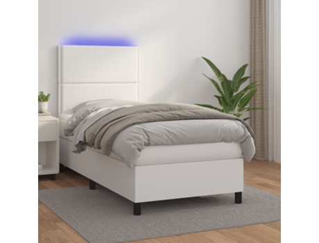 MAISON EXCLUSIVE Cama con Somier y Colchón Led 90X190Cm Cuero Artificial Blanco