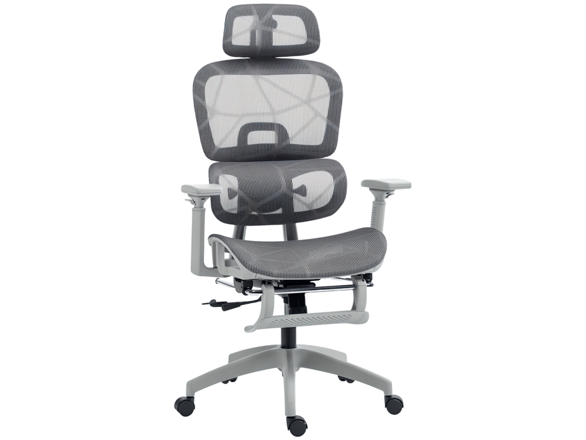 Silla Oficina Ergonómica Malla Ajustable Reposacabezas Gris