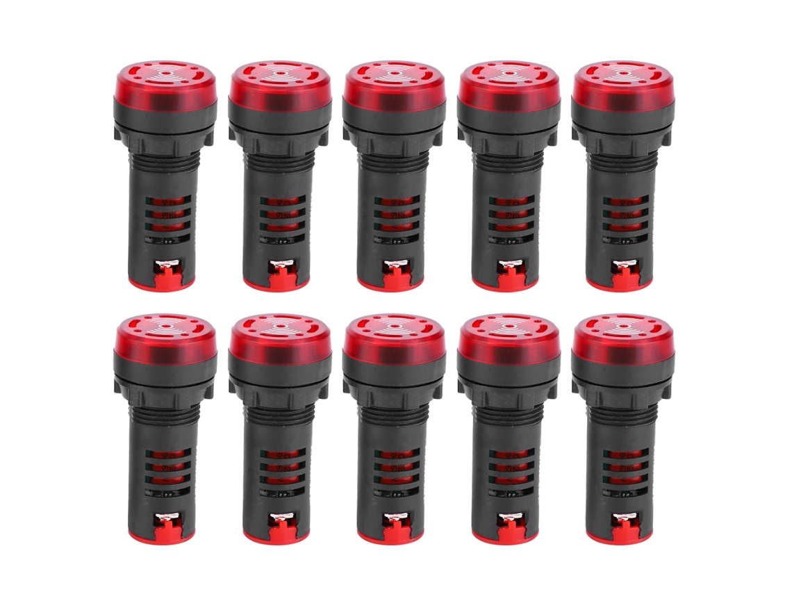 10 Peças Buzzer Led AD16 22SM Luz Indicadora de Alarme Vermelha Flash com Buzzer AC380V