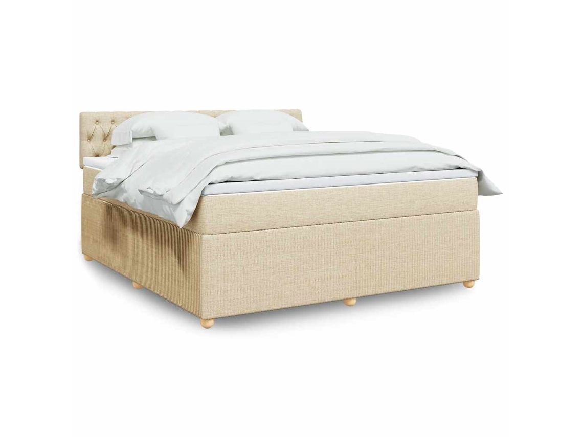 Cama Box Spring Con Colchón Tela Color Crema 180x200 Cm