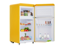 Refrigerador estilo retro, capacidad de 72 litros, termostato con ajuste de temperatura, color amarillo, UE-C